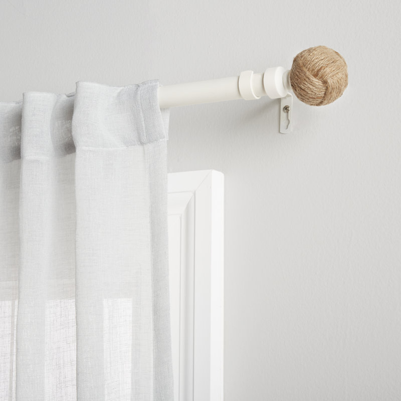 Tricia Exclusive Home Rope Knot 1" Curtain Rod and Coordinating Finial Set, Adjustable, 66" - 120", Matte White