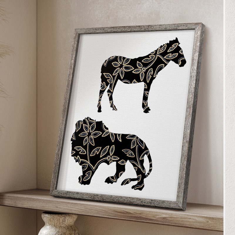 Ornamental Safari Animals I Framed Print - Solid Wood