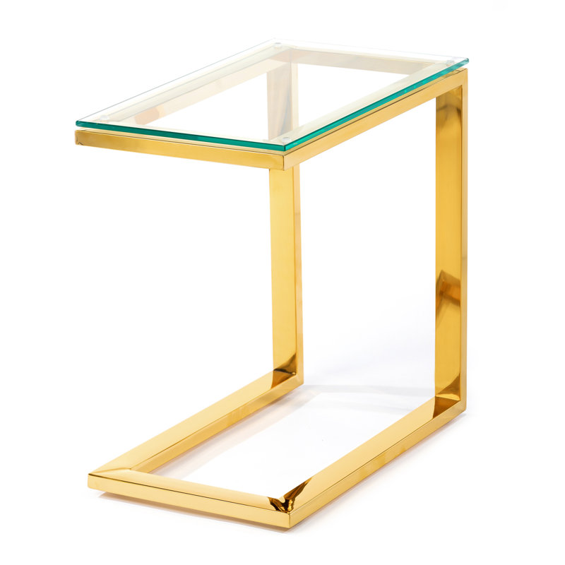 Lamanna Glass Top Frame End Table, Gold, Clear