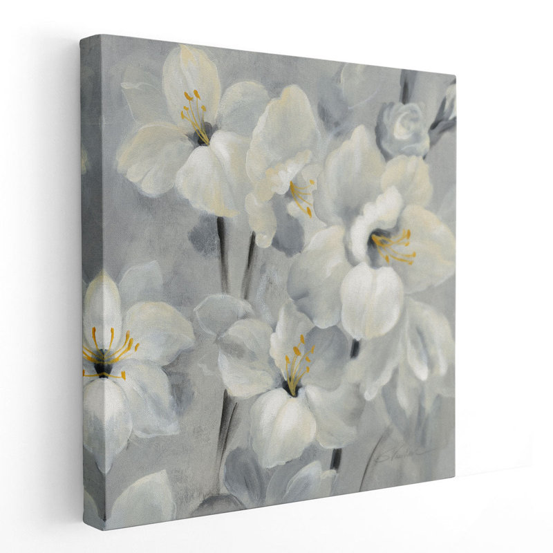 Fleurs sur fond gris II - reproduction d'art sur toile, H 16 po x l 16 po
