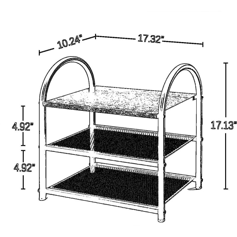 Range-chaussures à 3 niveaux, range-chaussures aspect bois rustique avec structure en métal et tablettes en filet, peu encombrant pour l'entrée, le couloir, la chambre à coucher