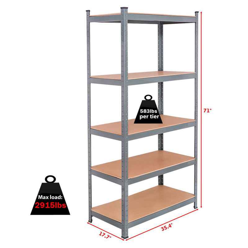 Étagère H 72 po x l 36 po x P 16 po Trosper, Gris, H 71 po x l 35,4 po x P 17,7 po