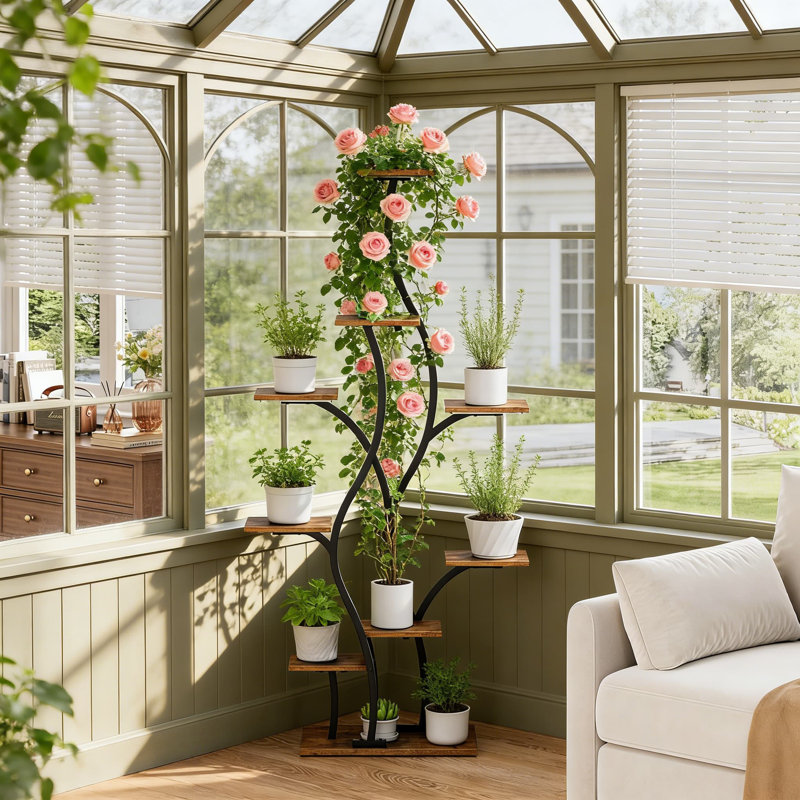 Grow Light Plant Stand Indoor With Adjustable Timer - 9 Tier Corner Plant Shelf For Living Room, Tall Metal Plant Holder With Full Spectrum Lighting