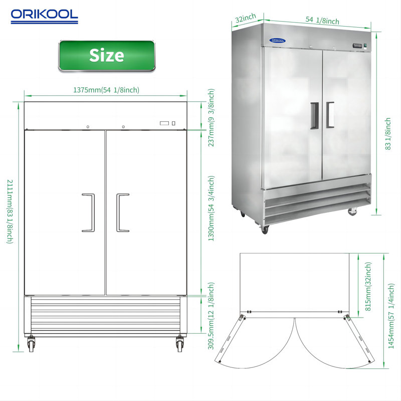 Daheat 49.0 Cubic Feet 2 Door Reach-In Commercial Refrigerator