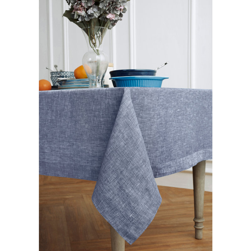 100% Pure Linen Tablecloth - Athena, Chambray Indigo, 120" x 60"