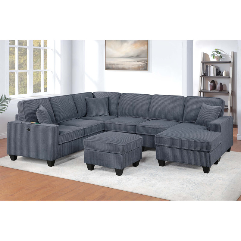LAF Loveseat With USB Port Modern Style 5Pc Sectional Set Corner Wedge Armless Chair Cocktail Ottoman RAF Loveseat With Storage Primary Living Room