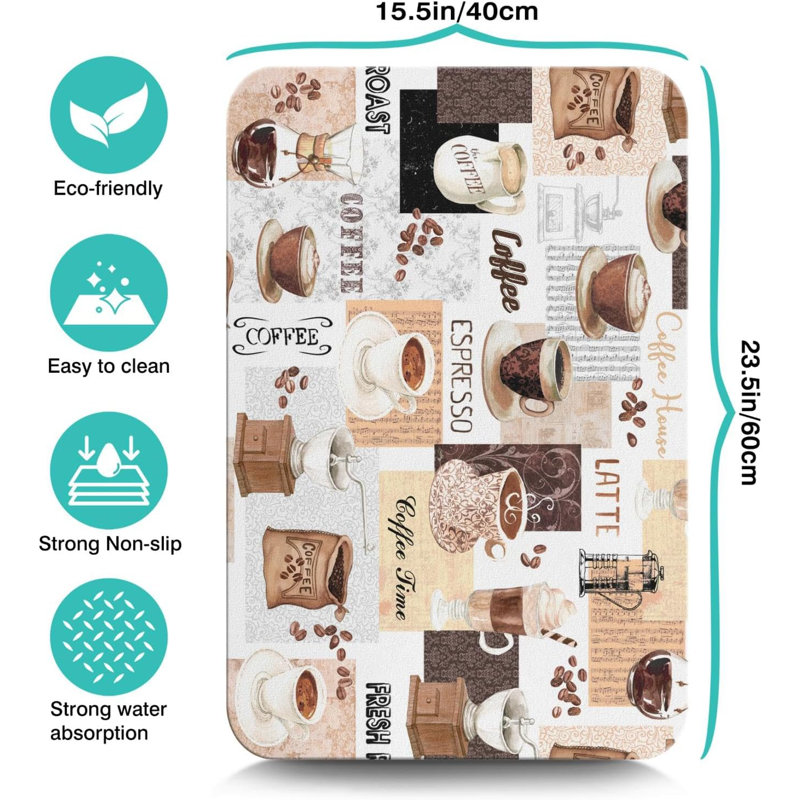 Tapis de café 24 po x 16 po, accessoires de bar à café anti-dérapant absorbant les taches, tapis de séchage pour la cuisine
