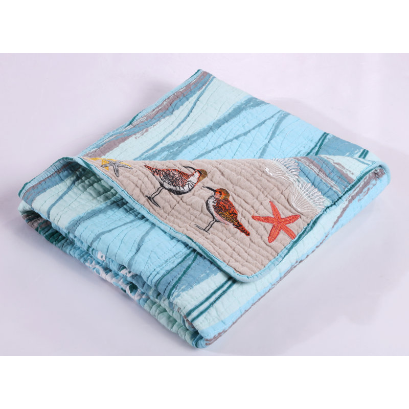 Maui King-Size Reversible Cotton Throw in Ocean Blues