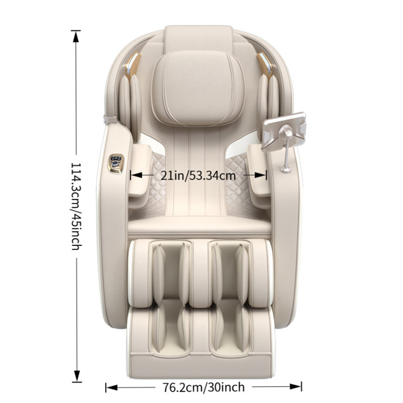 Fauteuil de massage complet YJ-V9Z blanc crème, Ebern Designs, en similicuir, position zéro gravité, chauffant, compact et sans assemblage requis. Fauteuil de massage inclinable YITOUCH V9Z 5D avec chauffage, Bluetooth et commande vocale.