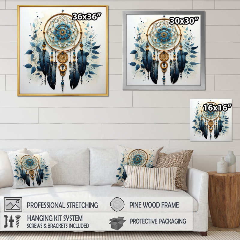 Blue Dream Catcher Minimalist Serenity I - Landscapes Canvas Print, Cadre simple noir, H 36 po x l 36 po x P 1,5 po