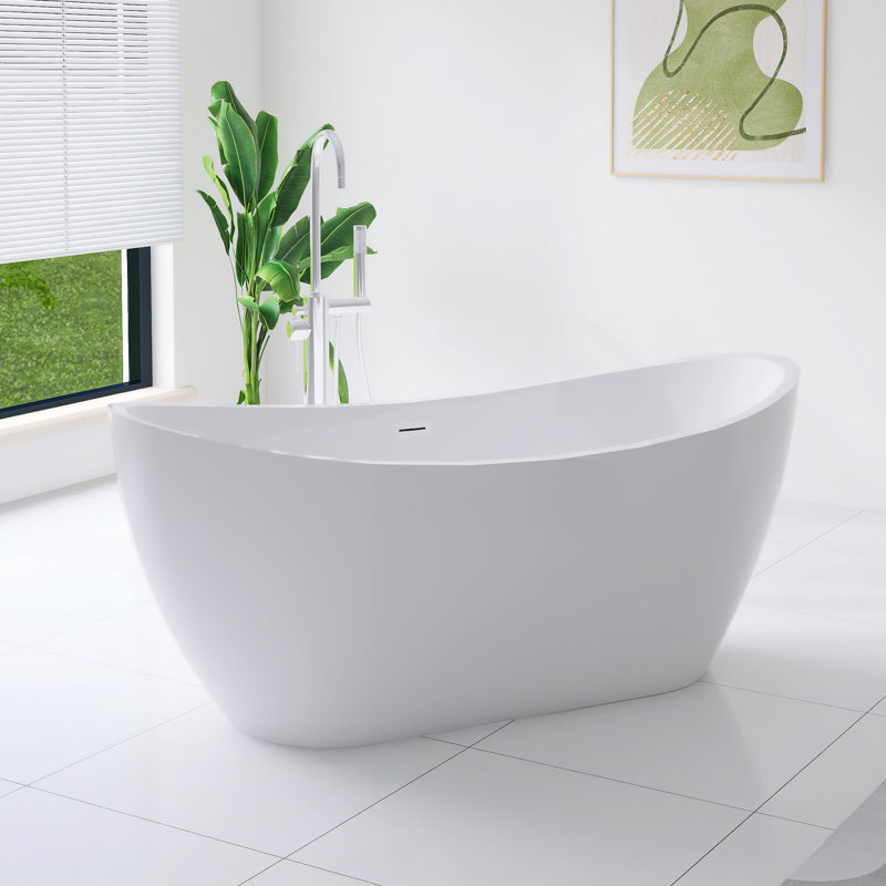 Baignoire de trempage autoportante 67 po en acrylique blanc brillant 67 po
