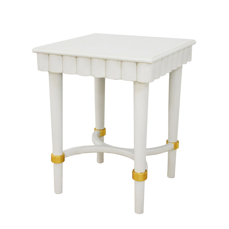 Manya Solid Wood End Table, White/Gold