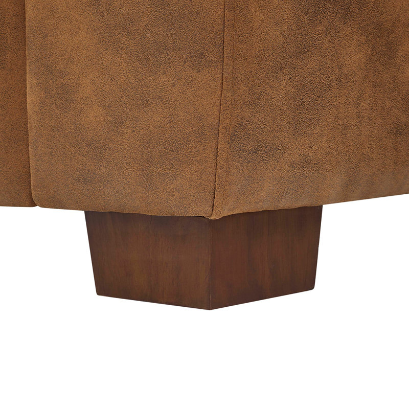 Vintage Brown Leather Three-Seat Sofa with Plush Tufted Cushions and Sturdy Wooden Legs for Timeless Comfort