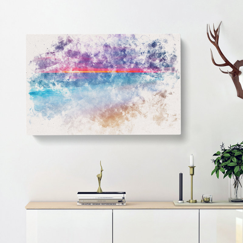 Pink Sunset Watercolour - Wrapped Canvas, 60cm H x 91cm W x 3cm D