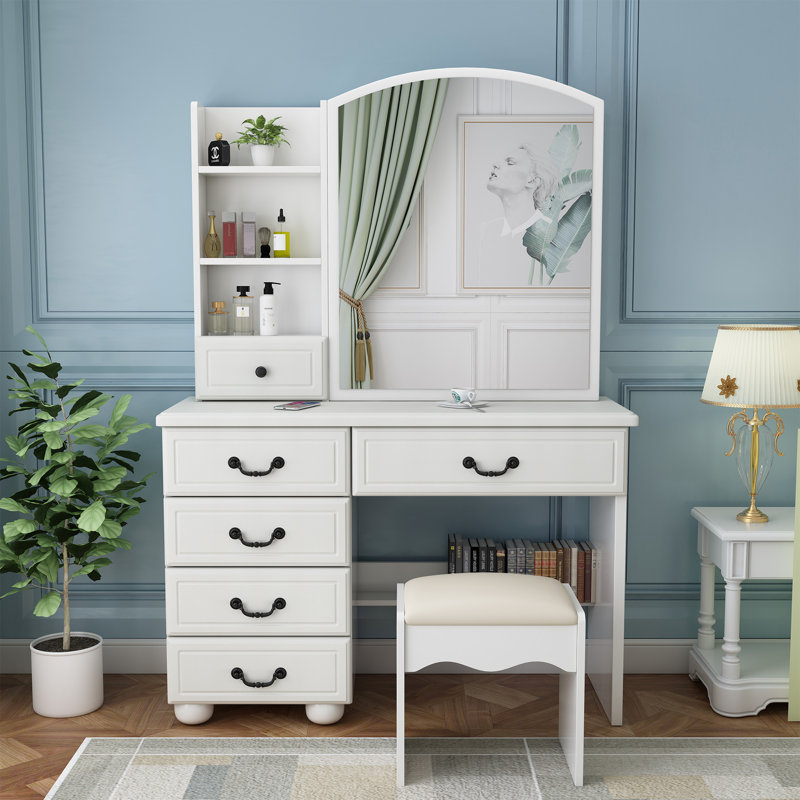 Miroir de salle de bain chic avec lumières et bureau - 3 réglages de couleur