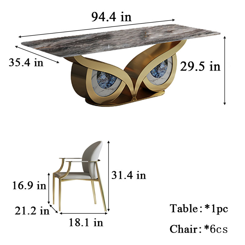 Ensemble de salle à manger Creative Rock Plate, Gris foncé, H 29,5 po x L 94,4 po x l 35,4 po