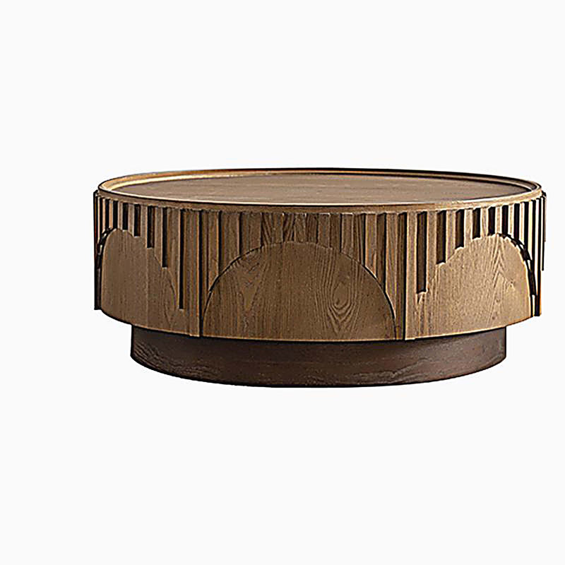 Table basse ronde moderne en bois avec piédestal robuste