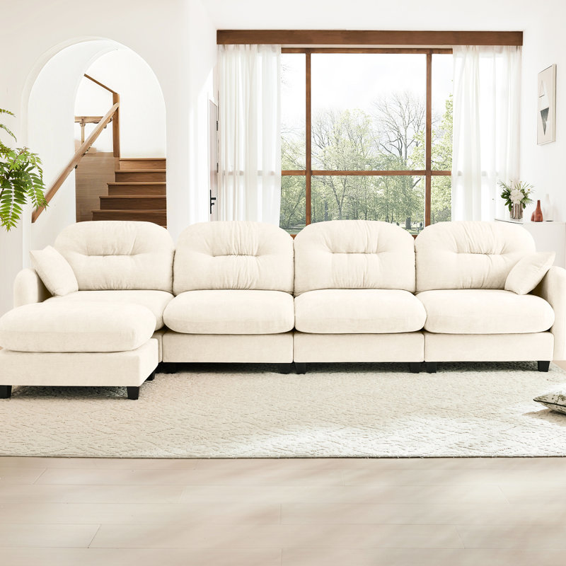 Beige 4 Couch With Movable , Chenille Fabric, Ergonomic Curve, Cushion For Bedroom Seating 4 Soft Chenille, Design, Decor
