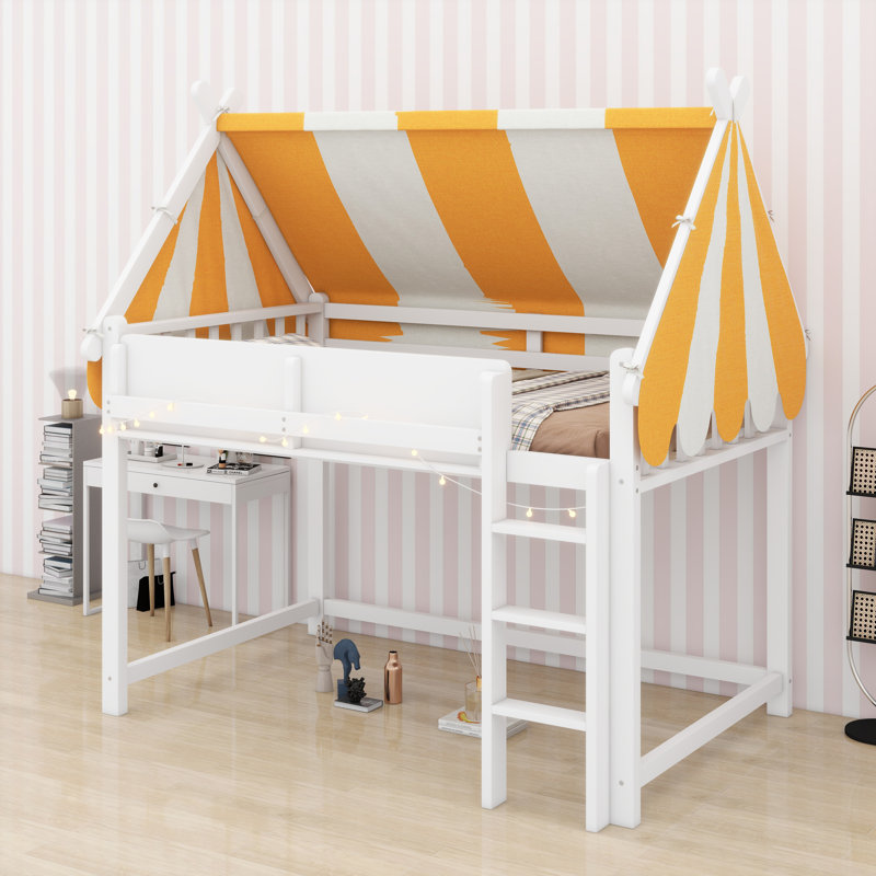 Elevated Loft Bed Featuring Dreamy Canopy, Soft LED Lights, And Convenient Book Shelf, White