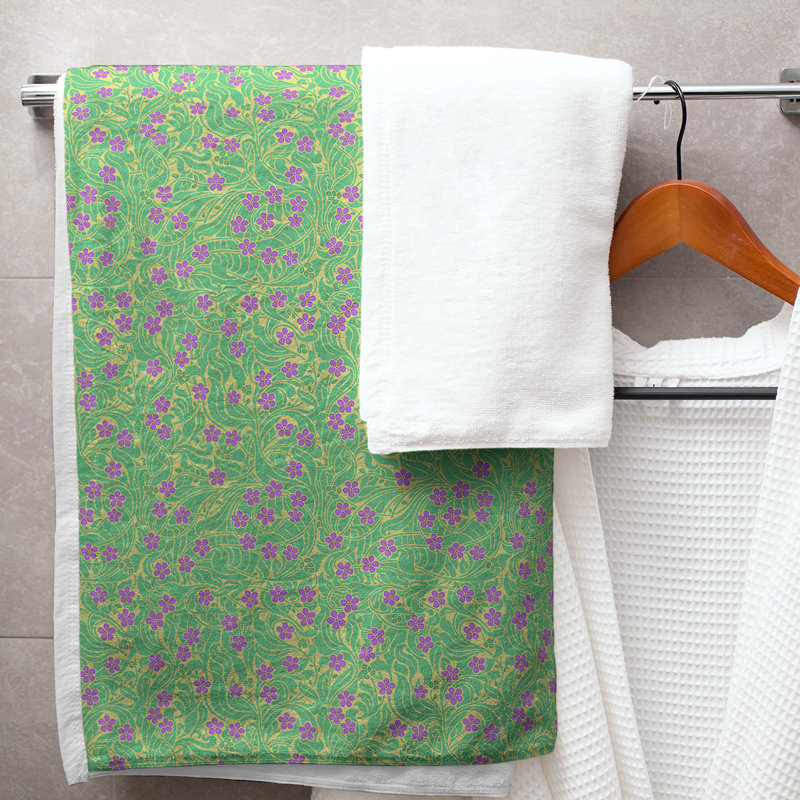 Serviette de bain florale swirly, Jaune, vert et mauve
