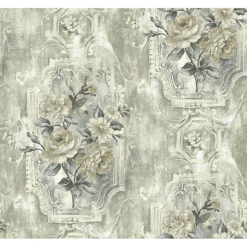 Rouleau de papier peint floral l 27 pi x l 27 po Floral Stucco, Gris / bronze