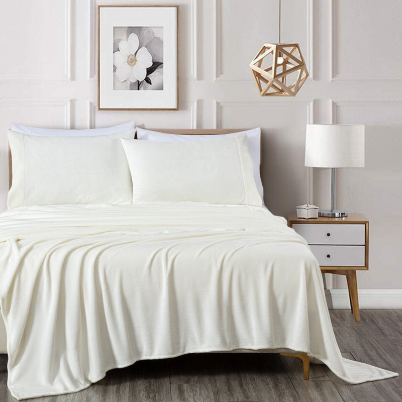 Soft Fleece Sheet Set, Twin Sheet Set with 1 Pillowcase, Dove White