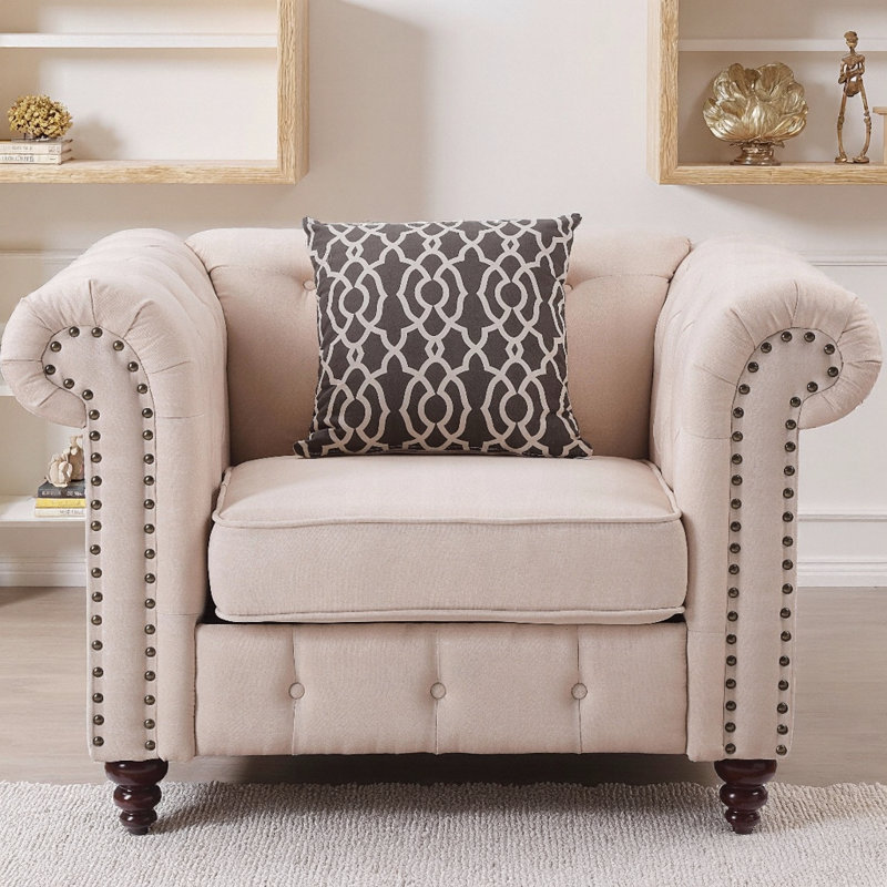 Chaise en lin beige Aurelia avec coussin, Beige