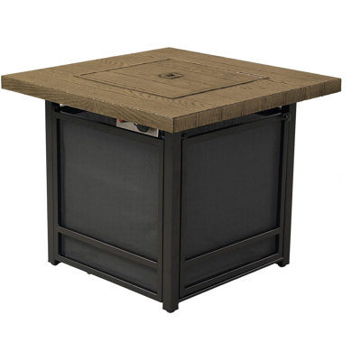 29 Inch Propane Fire Pit, Outdoor Fire Pit Wood Grain Square Smokeless Firepit Table With Sling Base, Light Brown Tabletop/Square