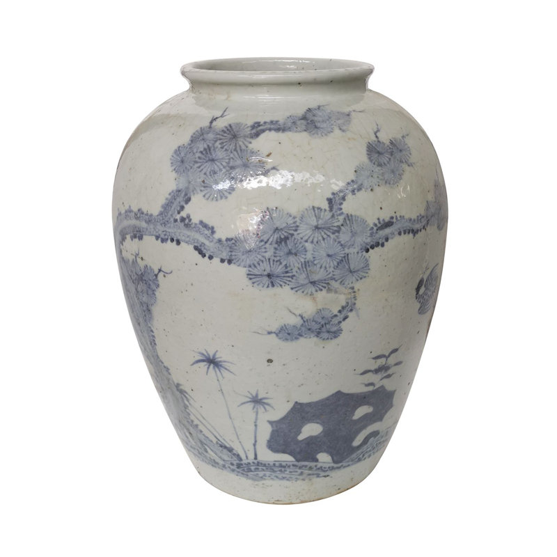 Pot en porcelaine intérieur / extérieur bleu / blanc 18 po
