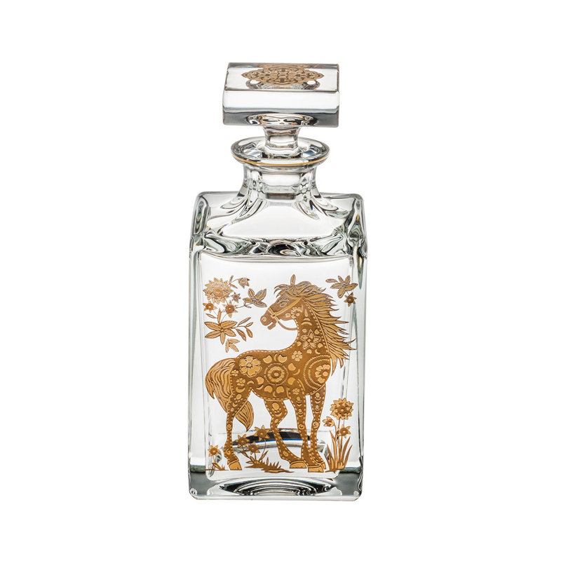 Golden Horse Crystal Whiskey Decanter with Glass Stopper