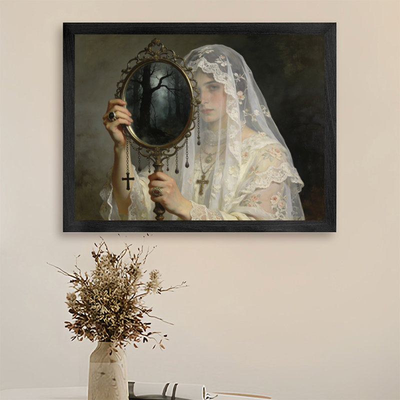 Miroir rétro encadré noir - art mural victorien, impressions encadrées de style Victoria, H 9 po x l 11 po
