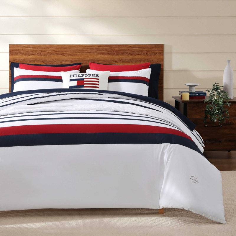 Ensemble d'édredon réversible en coton Tommy Hilfiger, Édredon pour grand lit + 2 taies décoratives
