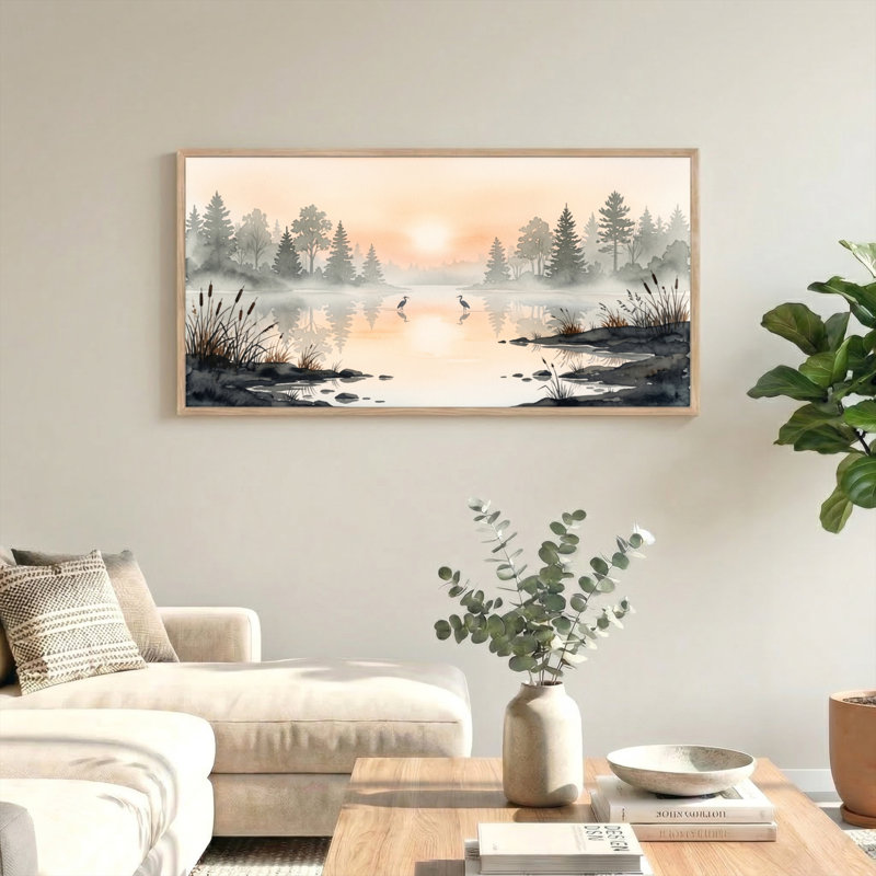 Ensemble de 1 tableau sur toile Misty Lake, L 40 po x H 20 po, Naturel