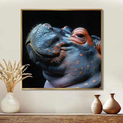 Hippopotame sur fond noir I - reproduction d'art hippopotame animal