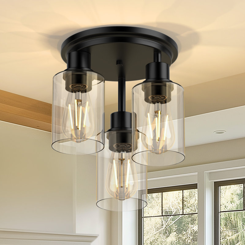 Plafonnier semi-encastré, 3 luminaires de cuisine avec abat-jour en verre