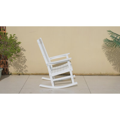 Rocking Chair White Color, Suitable For All Seasons: Outdoor Lounge Chair, Made Of Sturdy HIPS Material, Equipped With 304 Stainless Steel Accessories.