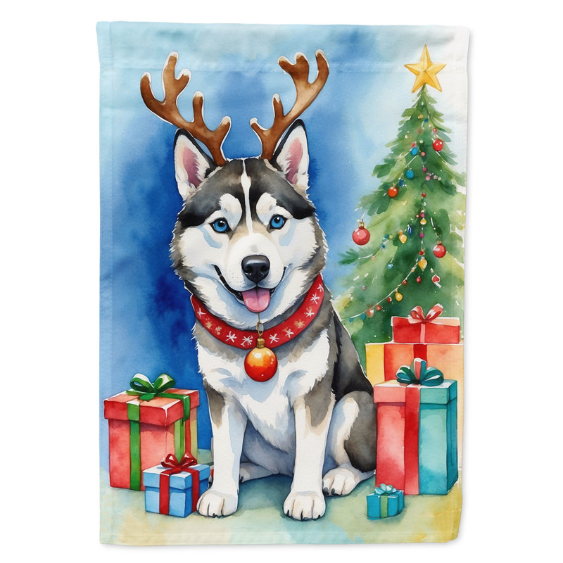Drapeau de Noël renne de jardin, Husky sibérien