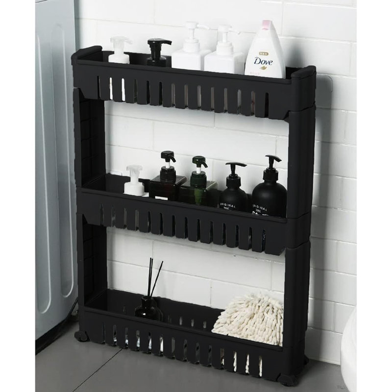 3 Tier Slim Rolling Storage Multi Purpose Laundry Cart 3-Tier, Black