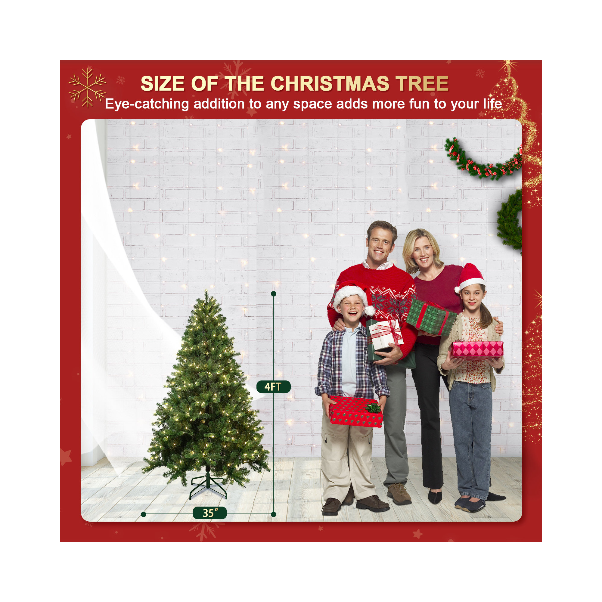 Prelit Artificial Christmas Tree, Hinged Spruce Tree Prelighted Xmas Tree For Home Party Decoration With Warm White Lights And Pe&pvc Mixed Branch Tips 