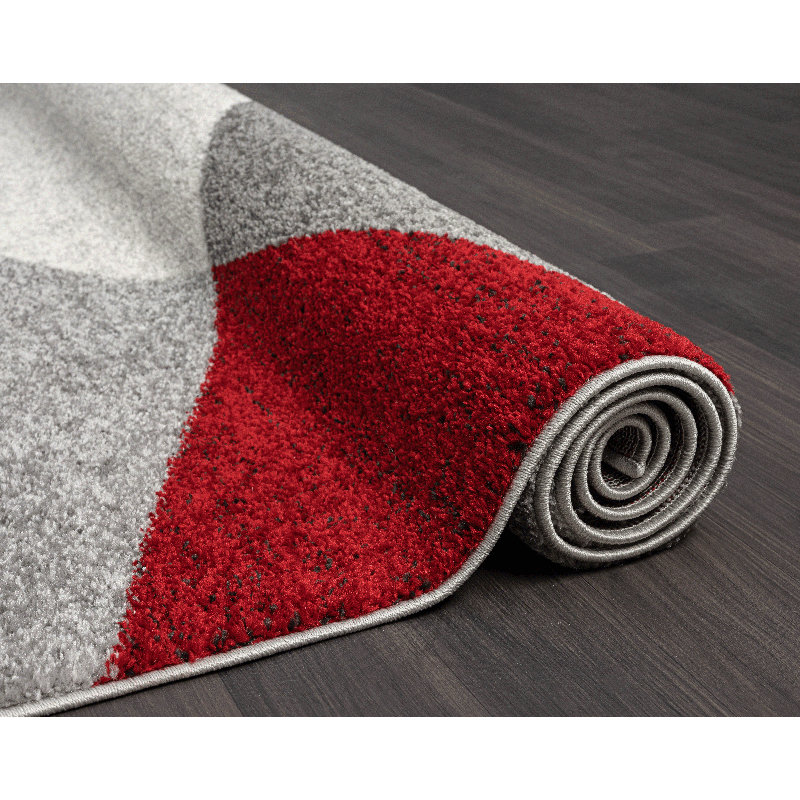 Cedor Geometric Print Area Rug, Rectangular 160 x 220cm, Grey/Red