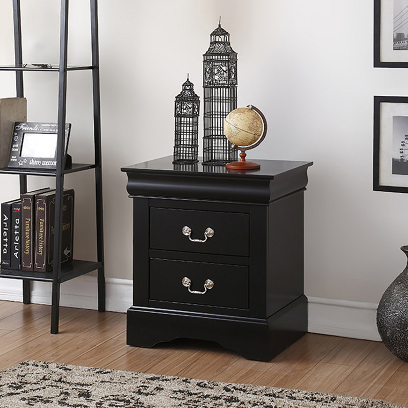 Black 2-Drawer Nightstand, Black