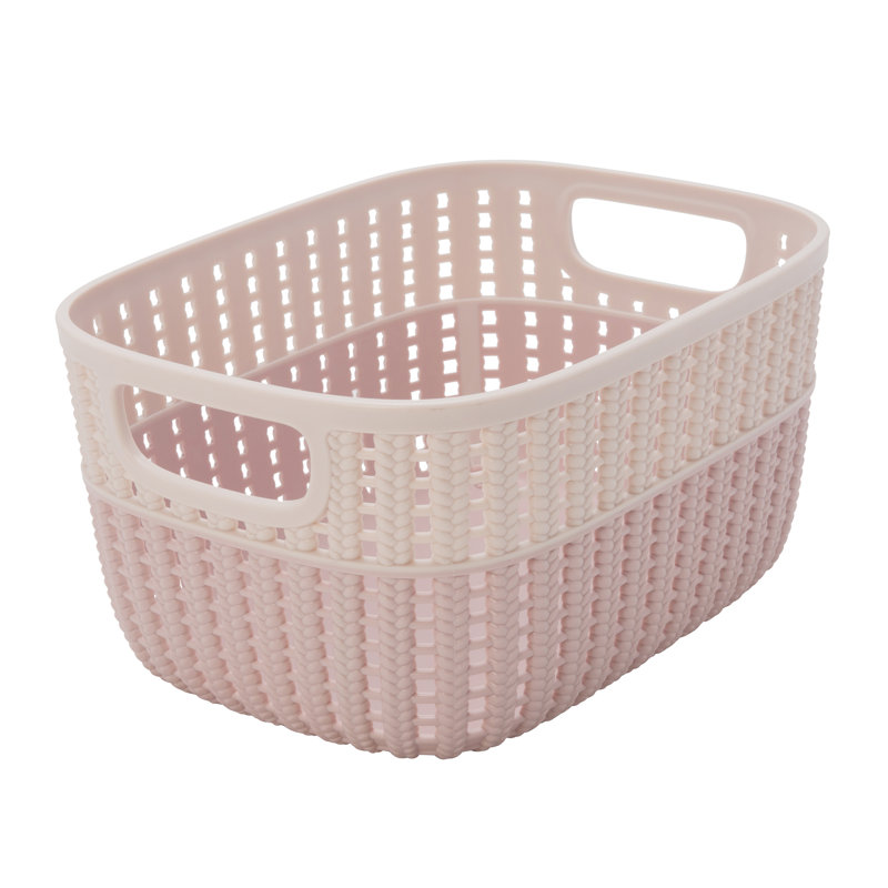 Panier décoratif en plastique, Rosé, H 7 po x l 9,4 po x P 4,8 po, 1