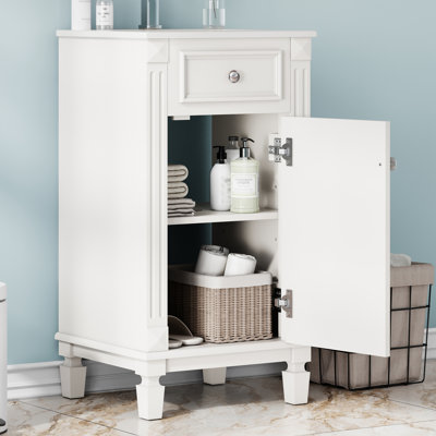 Meuble-lavabo en bois H 33 po avec lavabo en céramique, meuble-lavabo avec tablette réglable (blanc)