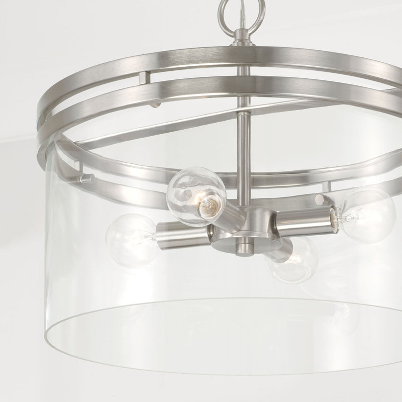 Luminaire suspendu tambour 4 lumières Yahiya, Nickel brossé