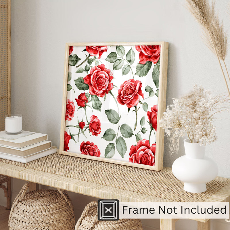 Impression florale de roses rouges VII, H 24 po x l 24 po
