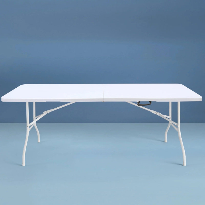 Table pliante en plastique blanche de 8 pi, table pliable portative avec poignée pour la fête et le camping