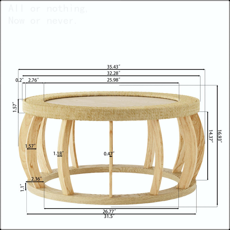Table basse ronde en rotin vintage avec pieds courbés, Naturel