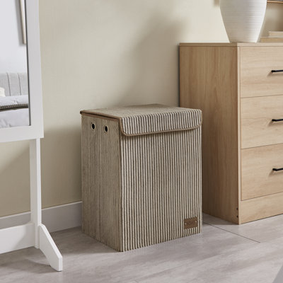 Collapsible Folding Corduroy Low Profile Laundry Hamper Toy Storage