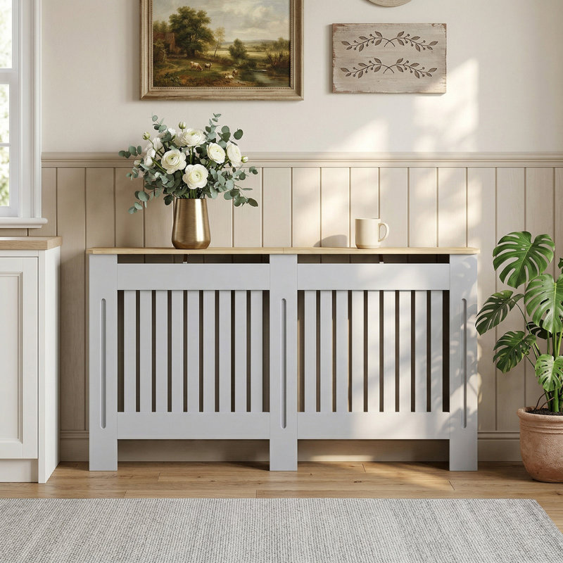 Radiator Slatted Radiator Cover Painted Cabinet 152L x 19W x 81H cm Grey