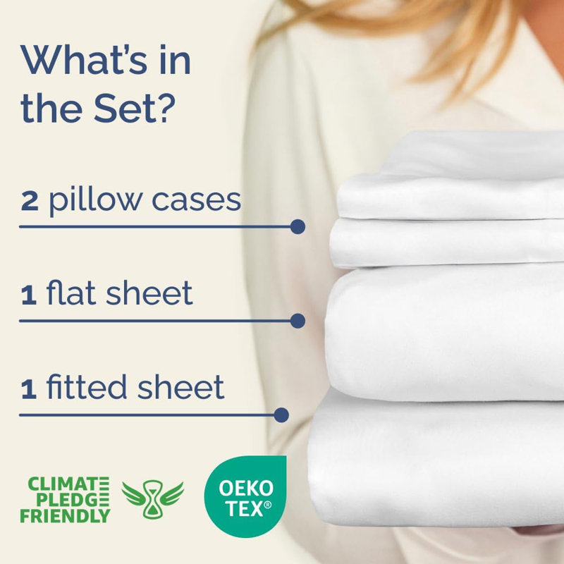 100% Cotton Sheet Set, 400 Thread Count Hotel Luxury Bedding, Soft & Breathable Bed Sheets, 4 Piece Set, White